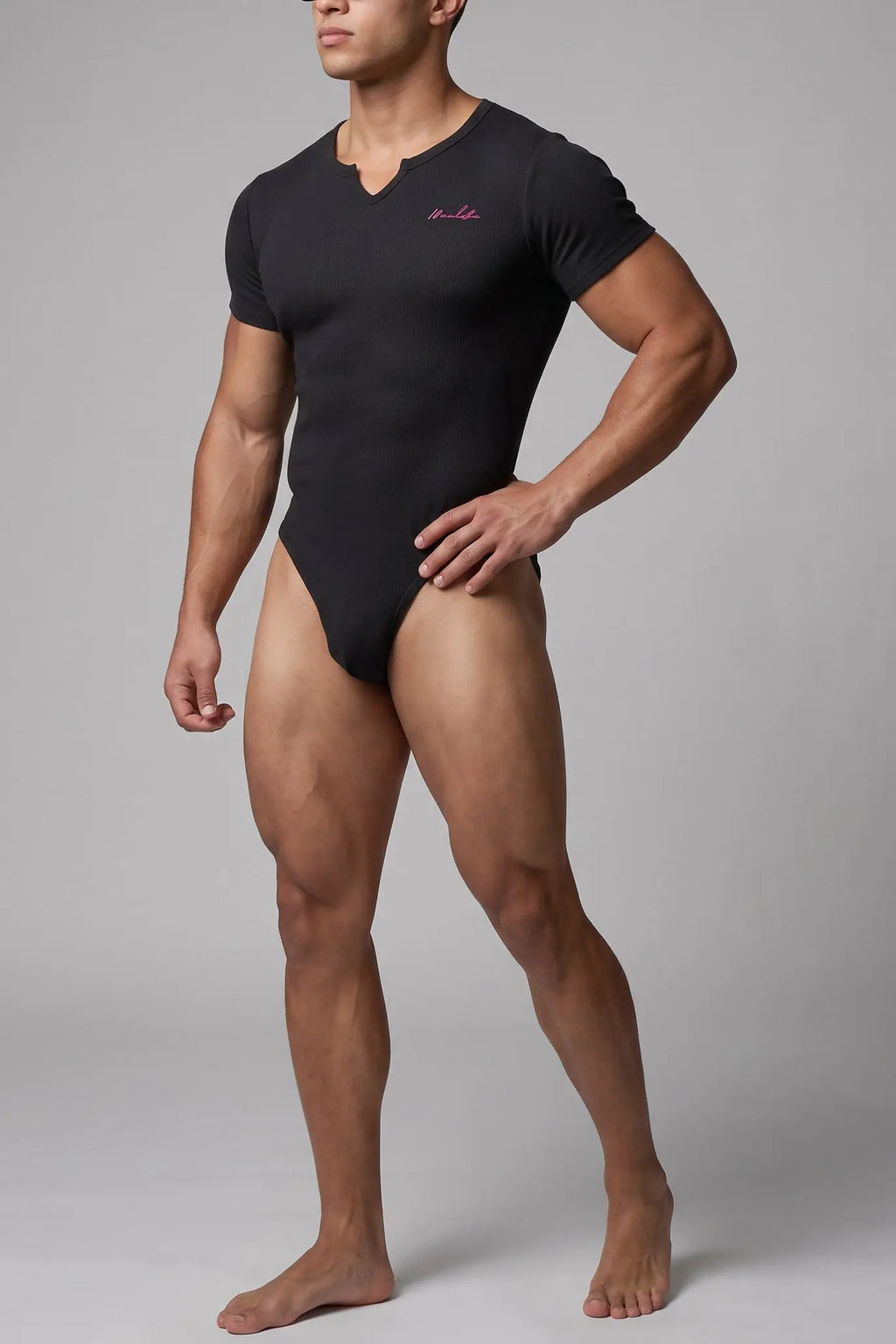 JJ Malibu Men's Striker V-Neck Short Sleeve Bodysuit - Noir