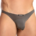 Edipous edj014 brief gray mesh and solid fabric thong with black edipous brand label visible on front side