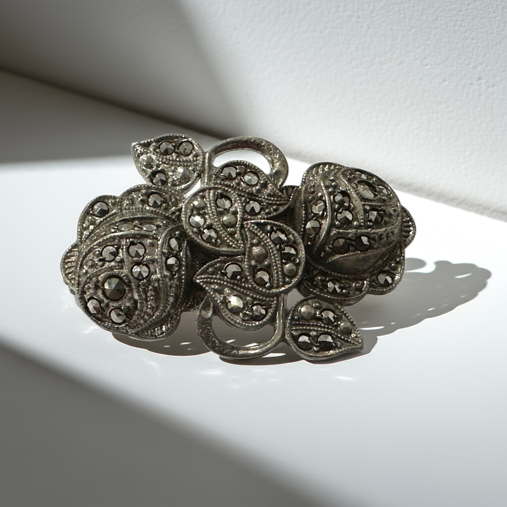 925 Sterling Silver Marcasite Brooch