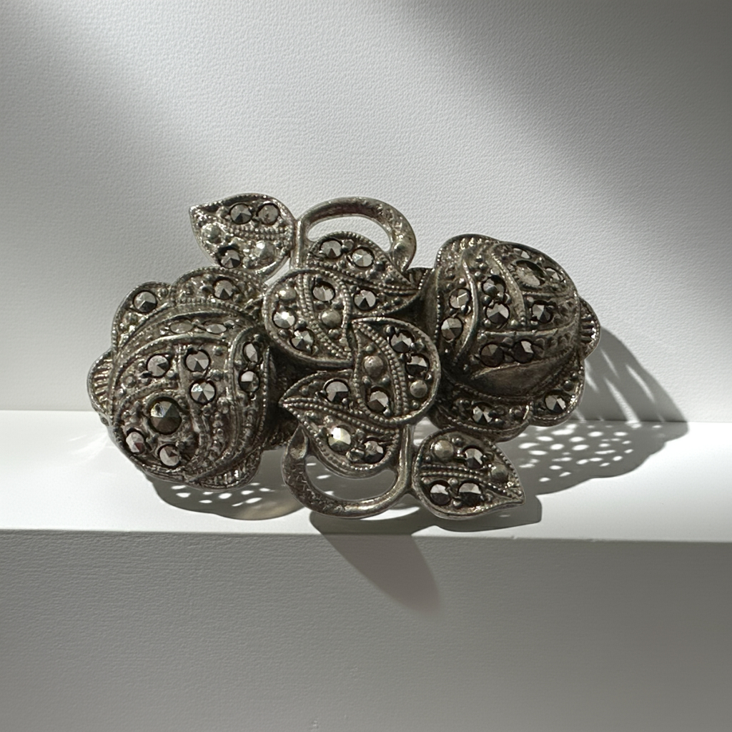925 Sterling Silver Marcasite Brooch
