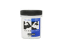 White plastic jar with black ribbed lid and blue label featuring elbow grease original formula cream 4oz 188ml