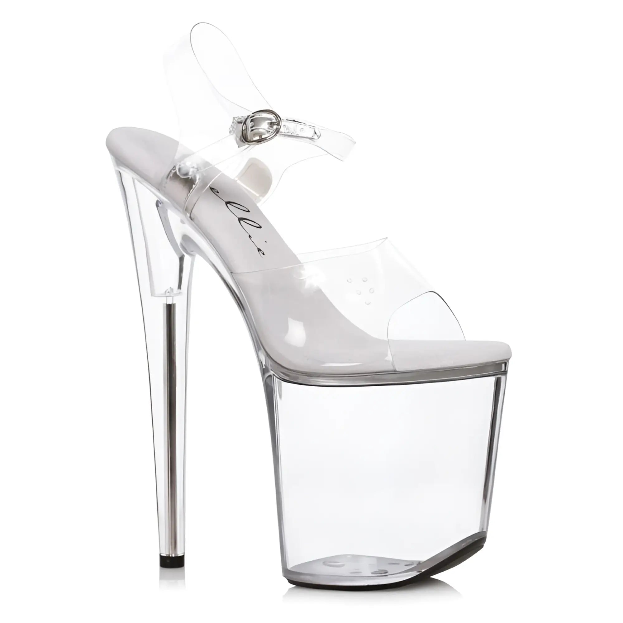 Ellie shoes clear acrylic platform high heel sandal with silver buckle and transparent ankle strap size 7