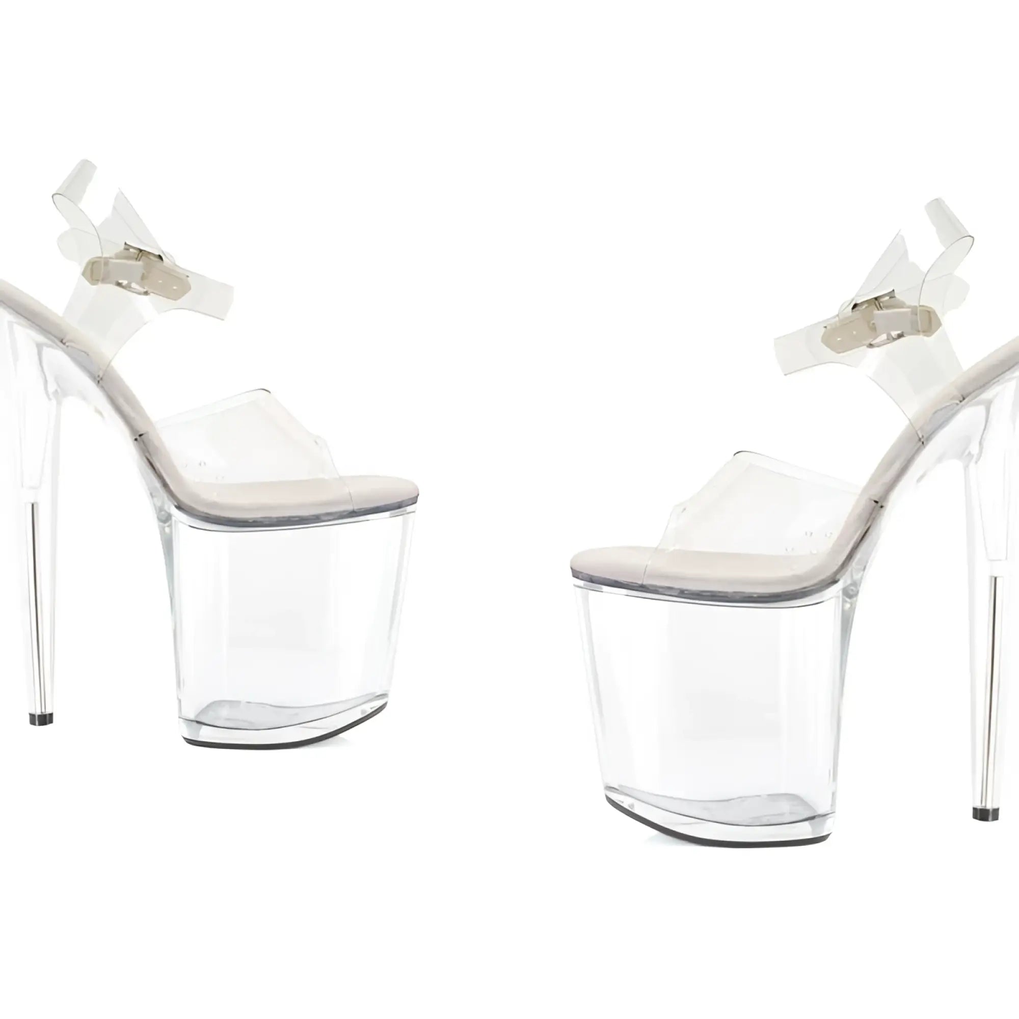 Ellie shoes clear acrylic platform high heels with transparent straps and silver-toned buckle size 7