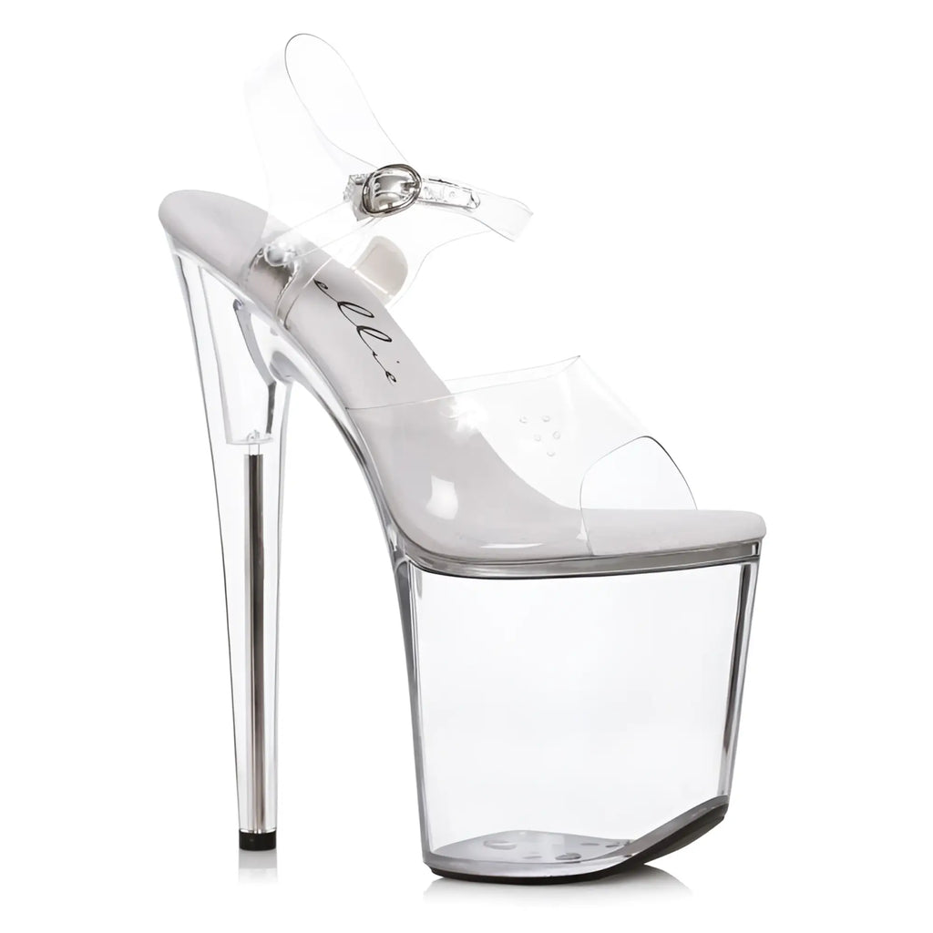 Ellie Shoes clear acrylic platform high heel sandal with silver buckle and transparent ankle strap size 9