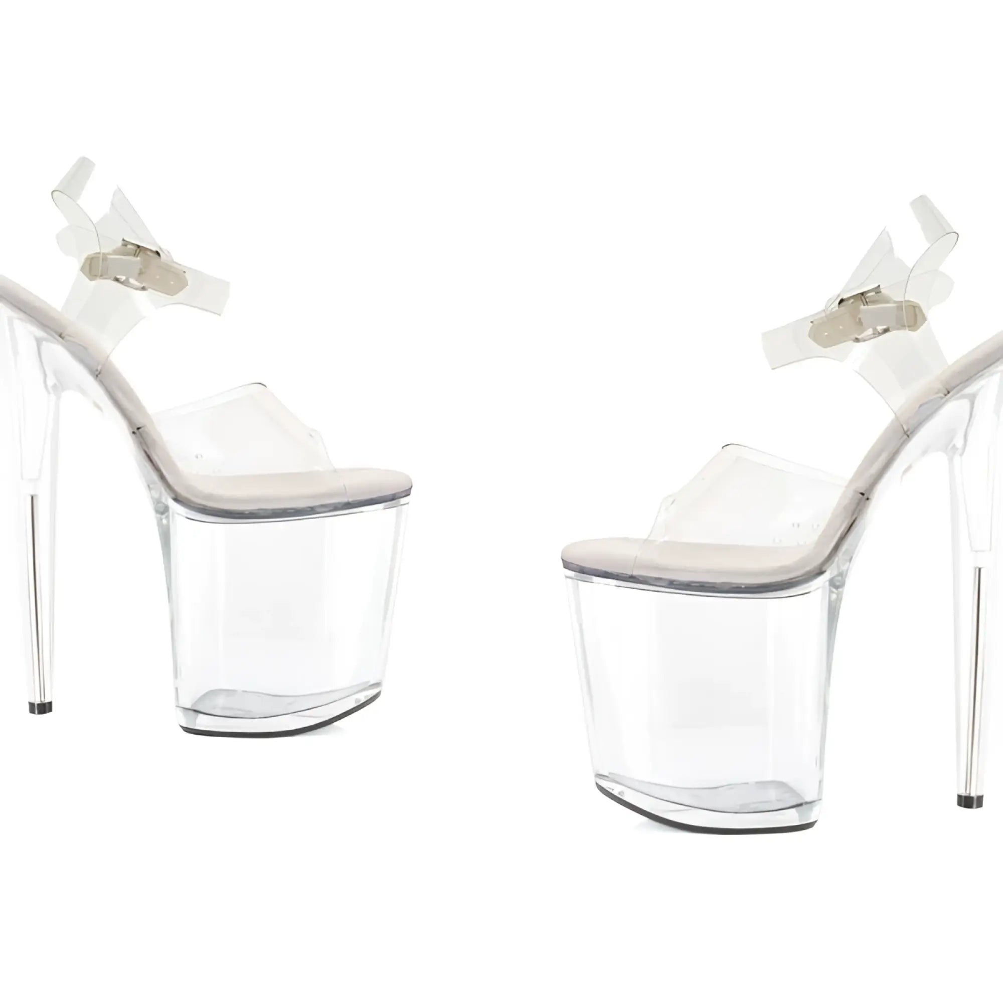 Clear acrylic platform high heels with transparent straps and silver-toned buckles ellie shoes clear platform sandal 8in 9