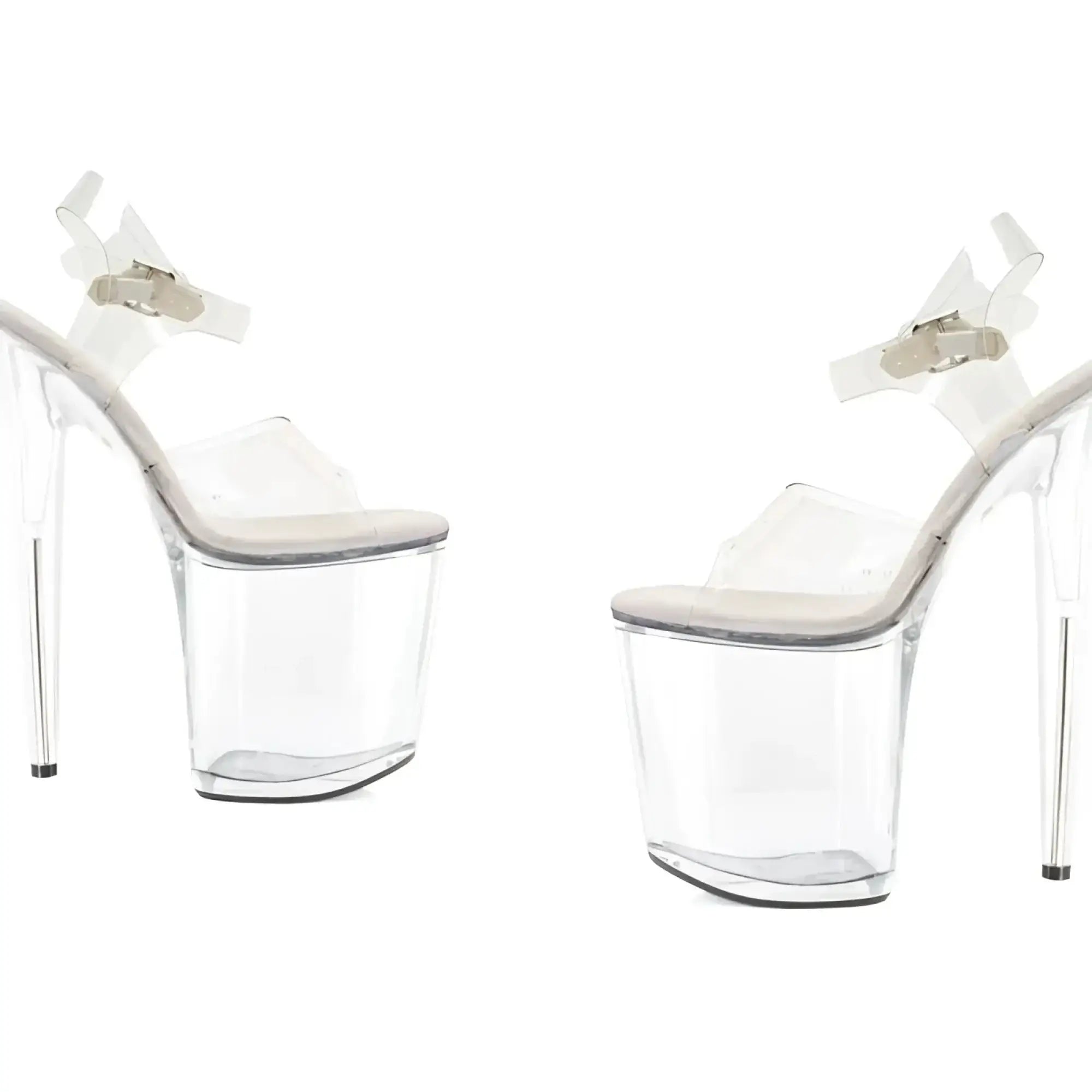 Clear acrylic platform high heels with transparent straps and silver-toned buckles ellie shoes clear platform sandal 8in 9