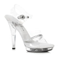 Ellie Shoes clear plastic high-heeled sandal with silver buckle and rhinestone strap 5 inch heel
