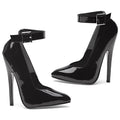 Ellie shoes fetish pump black 6in black patent leather high-heeled pumps with ankle straps and silver buckles
