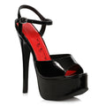 Ellie shoes black patent leather platform stiletto sandal with red interior and ankle strap size 9