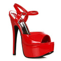 Ellie Shoes stiletto sandal red glossy platform high heel with thin ankle strap and black sole size 7