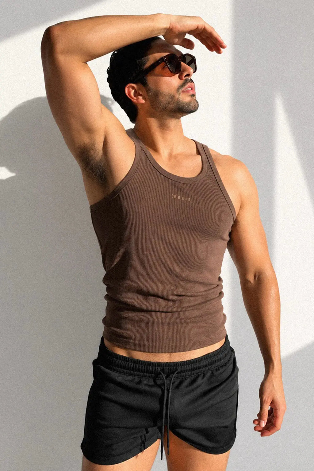 JJ Malibu Men's Slim Rib Knit Tank Top - Mocha