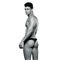 Envy Bad Boy thong black XL showing the back side of black sheer mesh thong briefs for men