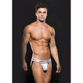 White envy brand low rise jock briefs in xl with red and black trim waistband and white fabric