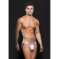 White envy brand low rise jock briefs in xl with red and black trim waistband and white fabric