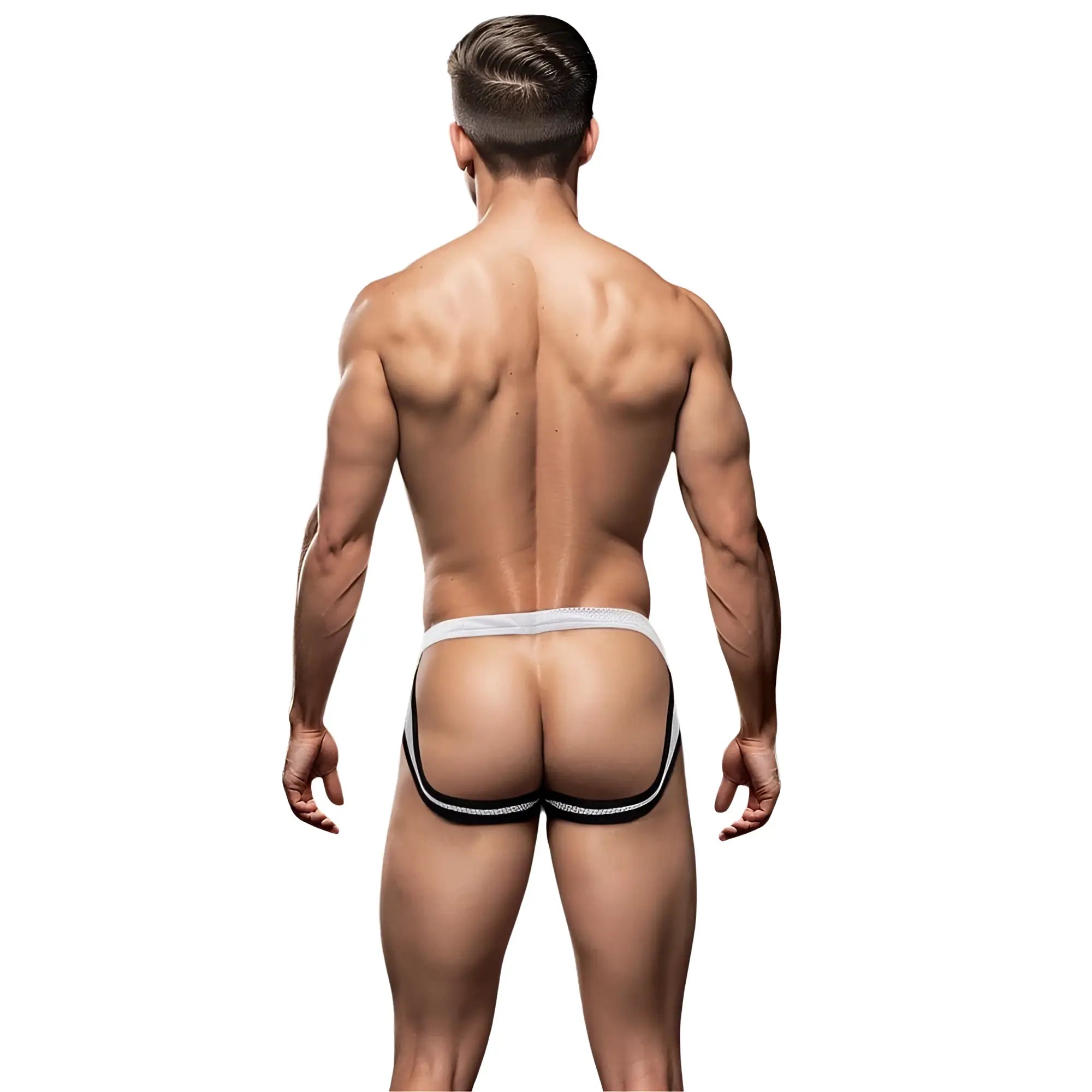 Envy Envy sport mesh jock briefs in white with black and white stripes and a snug athletic fit in size l/xl