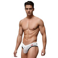 Envy sport mesh jock white lxl white mesh briefs with black trim and red Envy brand logo front view