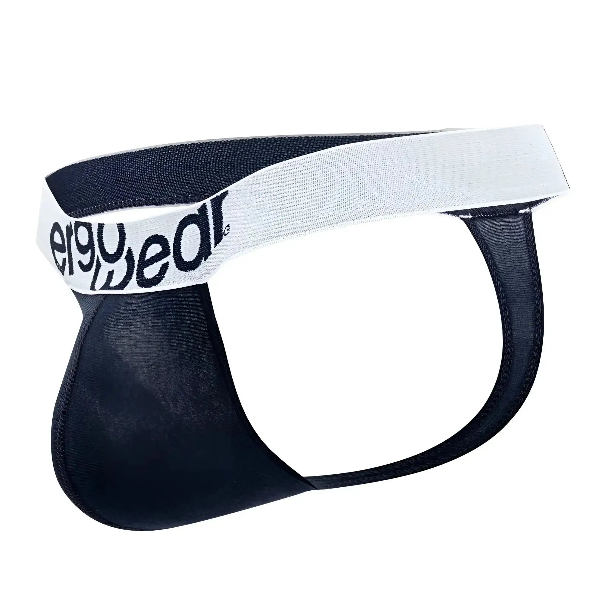 Black ergowear men’s briefs with white elastic waistband branded logo cotton fabric ergonomic support design