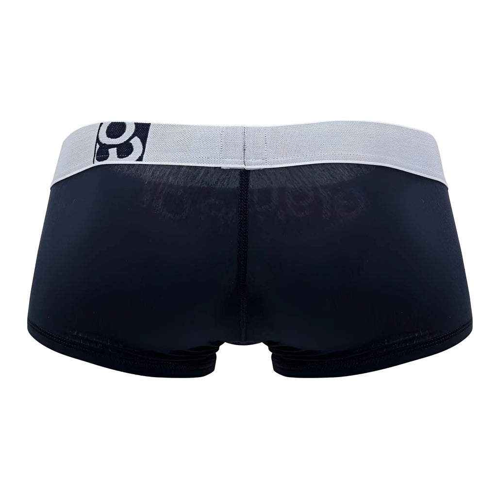 ErgoWear ew1472 max cotton trunks in navy blue with gray elastic waistband and black logo on the left side