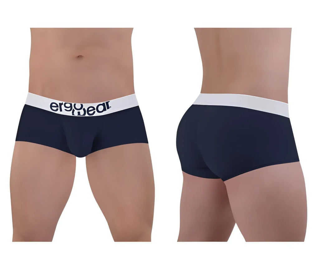 Navy blue ergonomic briefs with white waistband featuring ErgoWear logo made of max cotton for comfortable wear