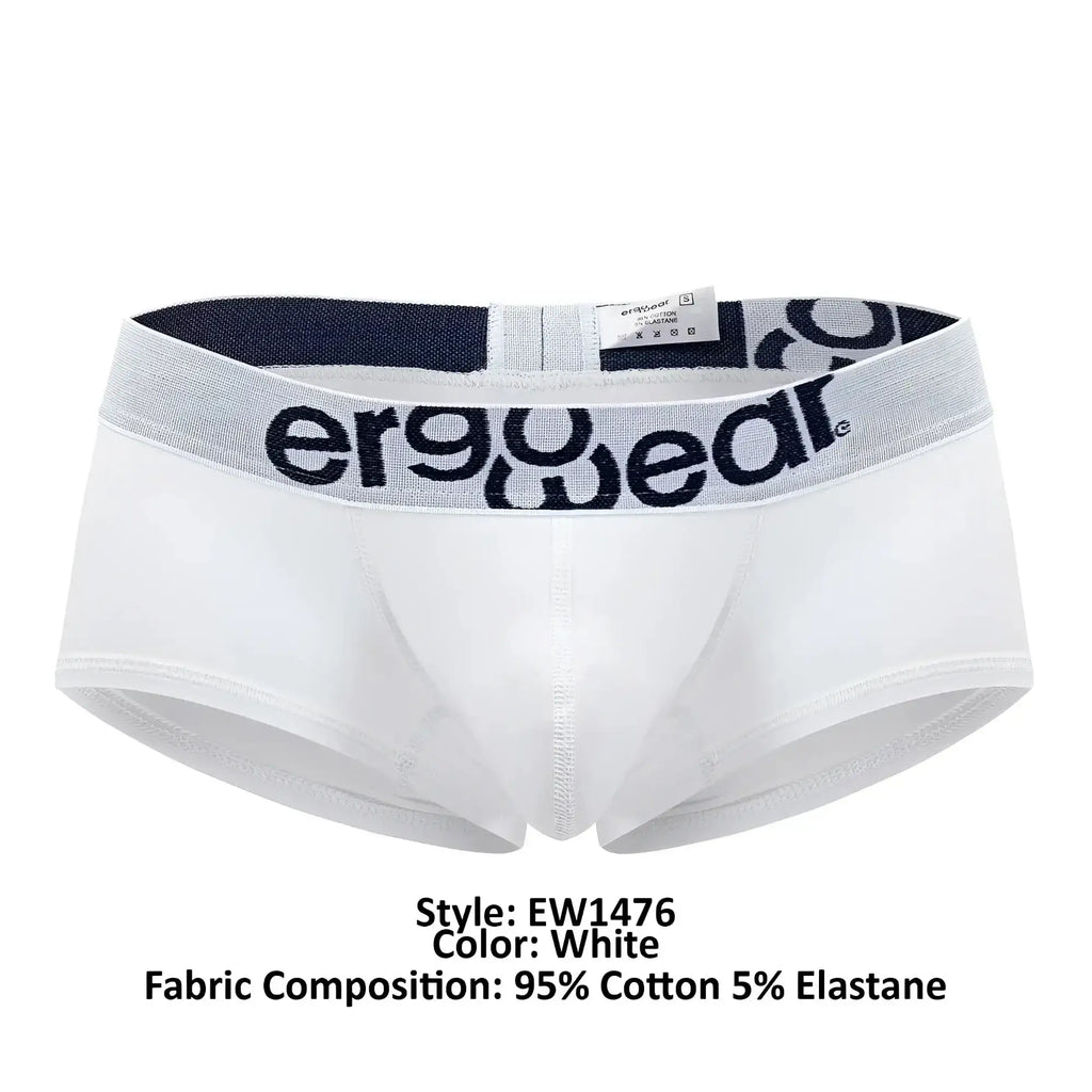 White mens briefs with gray ergogear waistband made of 95 cotton 5 elastane from ergowear ew1476 max cotton trunks