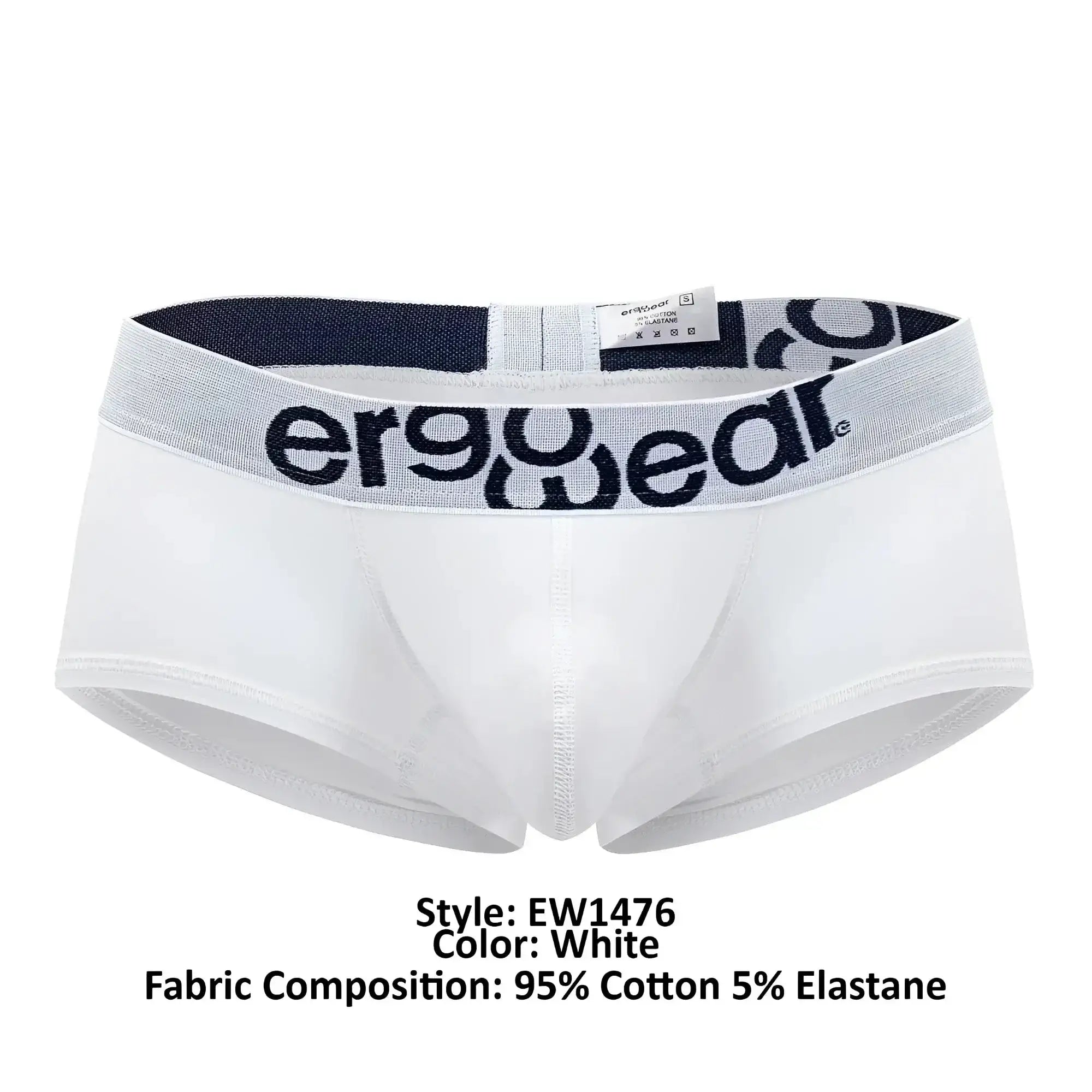 White mens briefs with gray ergogear waistband made of 95 cotton 5 elastane from ergowear ew1476 max cotton trunks