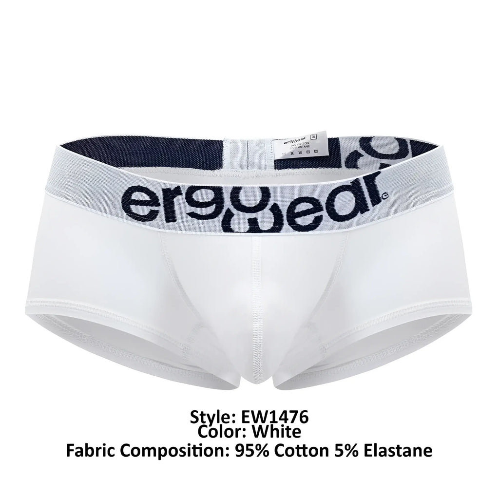 White mens briefs with gray ergogear waistband made of 95 cotton 5 elastane from ergowear ew1476 max cotton trunks