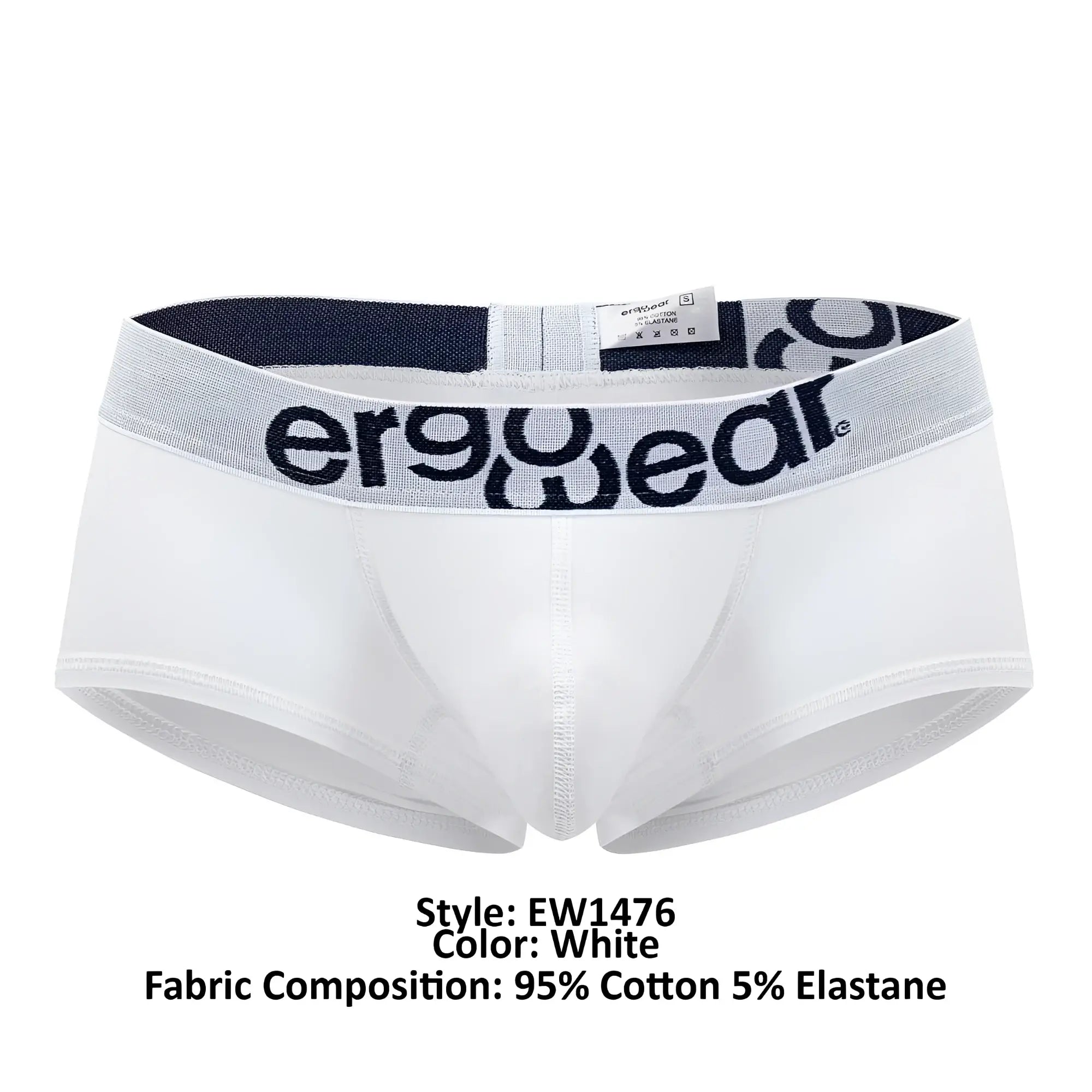 White mens briefs with gray ergogear waistband made of 95 cotton 5 elastane from ergowear ew1476 max cotton trunks