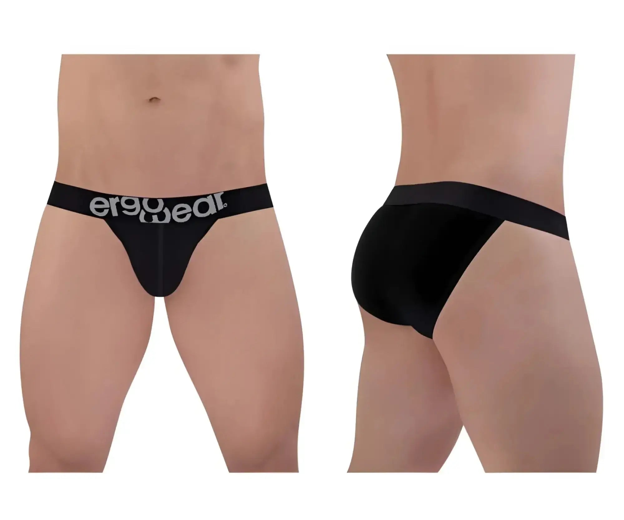 Black ergonomic bikini briefs made of cotton with white ergo gear branding on the waistband by ergowear ew1483 max