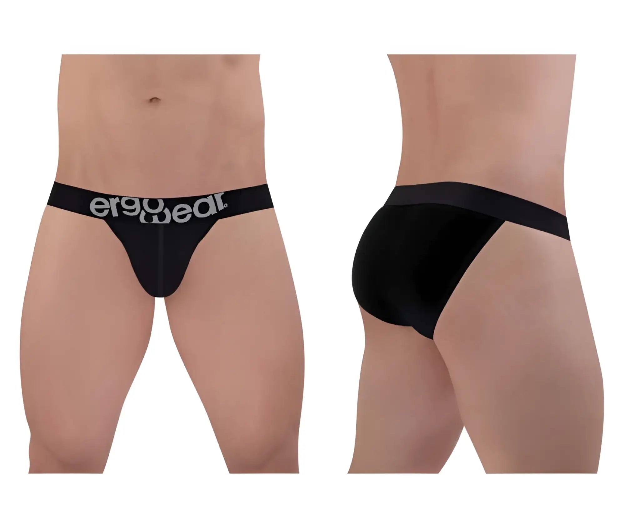Black ergonomic bikini briefs made of cotton with white ergo gear branding on the waistband by ergowear ew1483 max