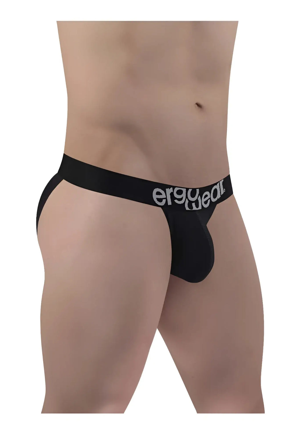 Black ergonomic cotton bikini briefs with a white ErgoWear logo on the waistband from ErgoWear EW1483 MAX Cotton