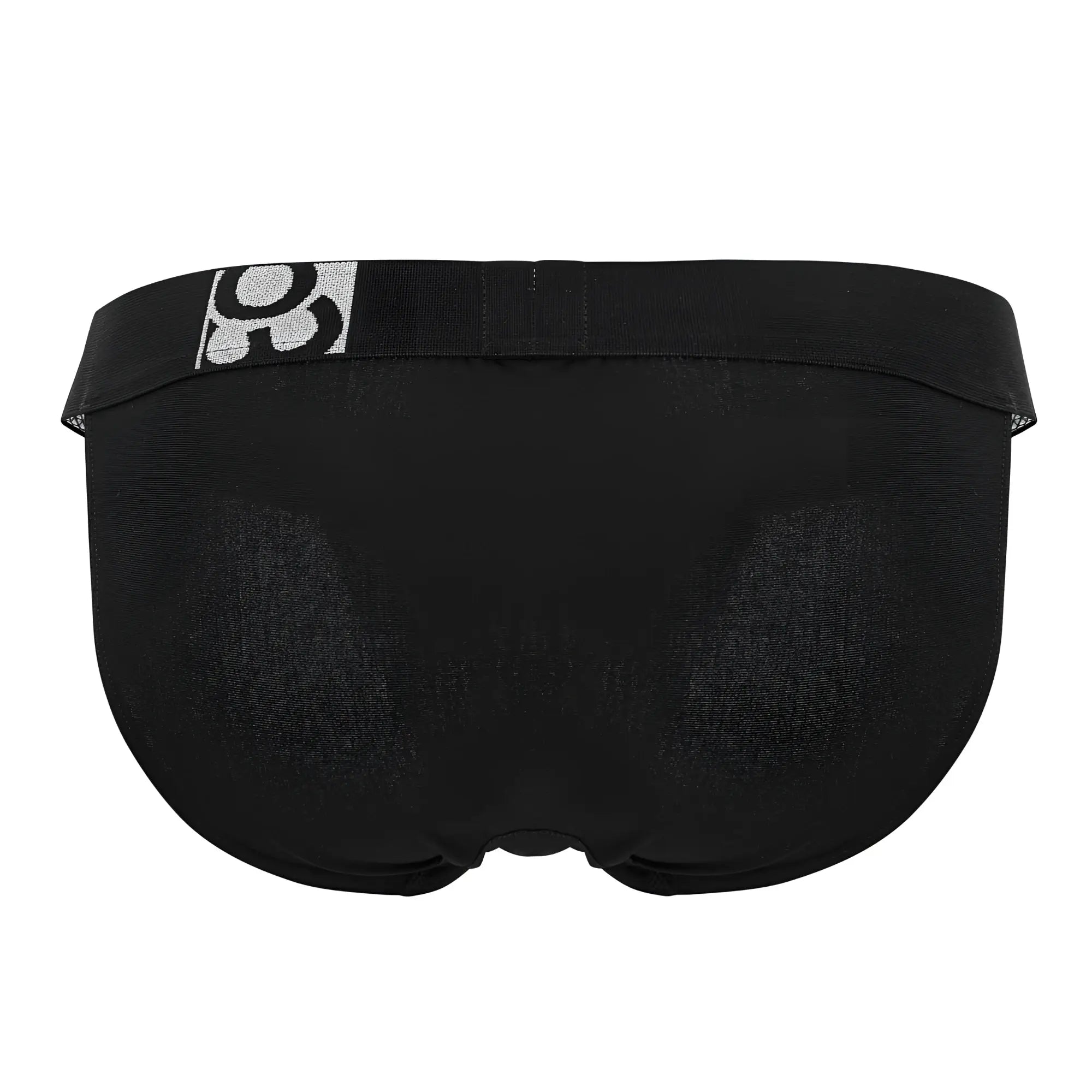 Black ergo wear ew1483 max cotton bikini briefs with silver logo waistband in black color front view
