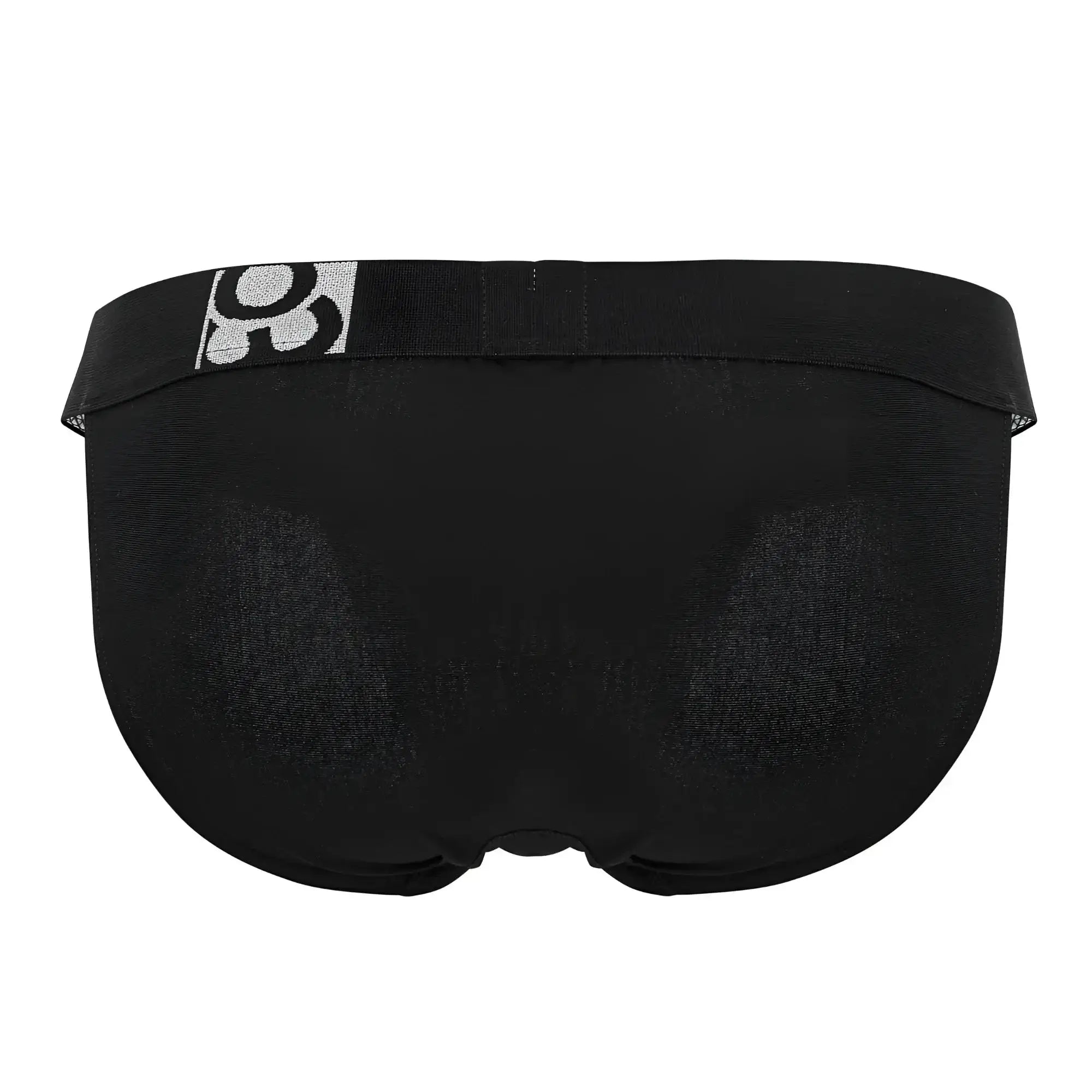 Black ergo wear ew1483 max cotton bikini briefs with silver logo waistband in black color front view