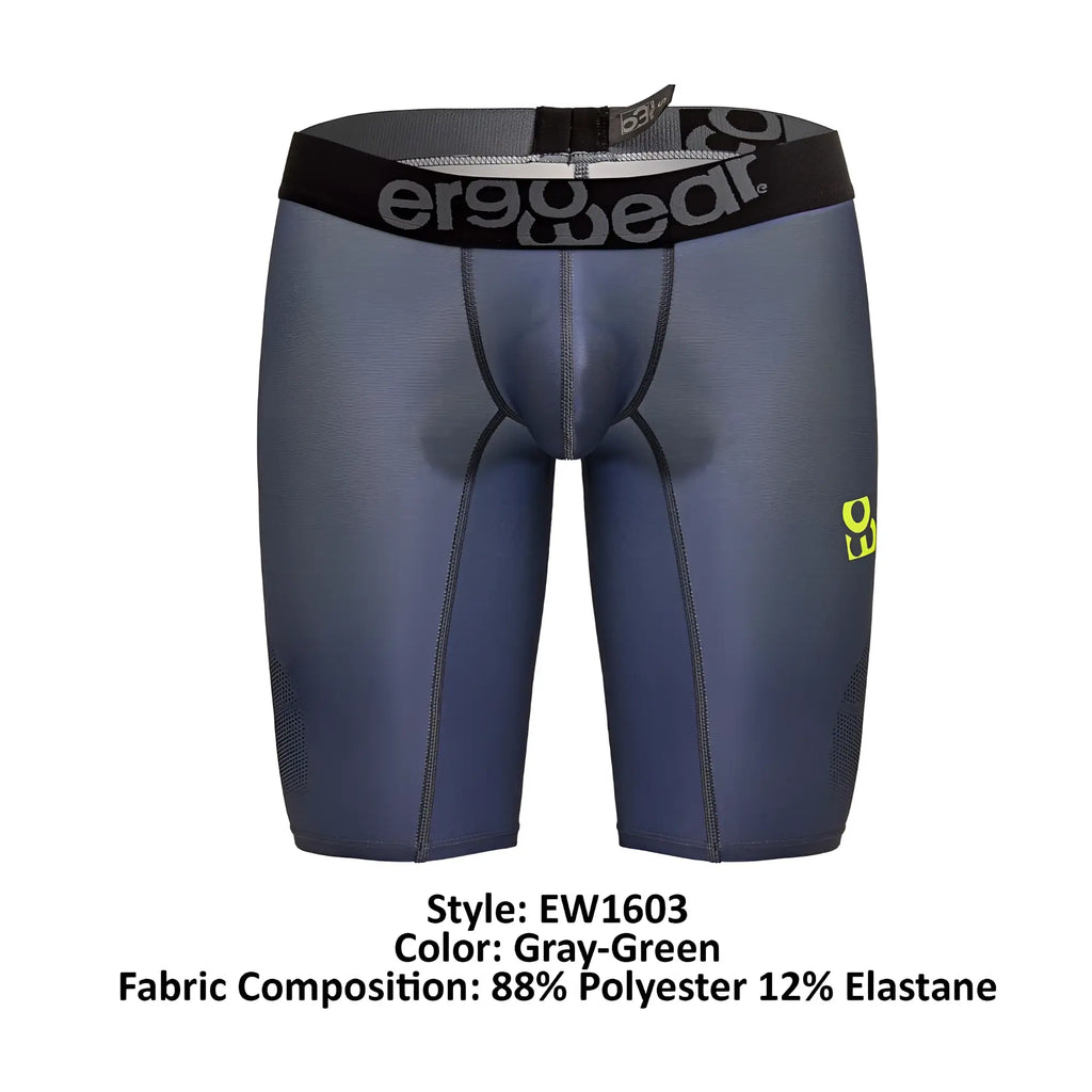 Gray-green ergowear ew1603 compression shorts with black waistband made of 88% polyester 12% elastane for athletic use