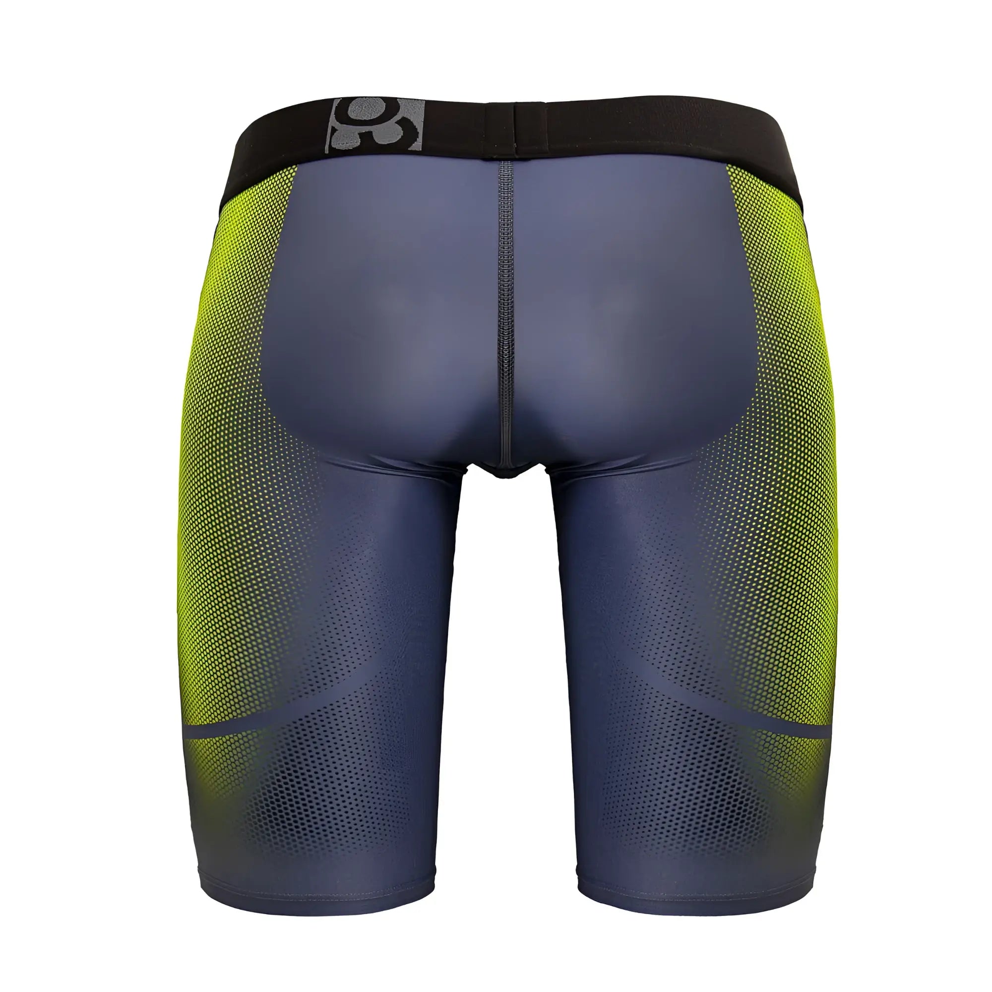 ErgoWear EW1603 MAX SE athletic compression shorts in dark blue neon green gradient with black waistband and 361° logo