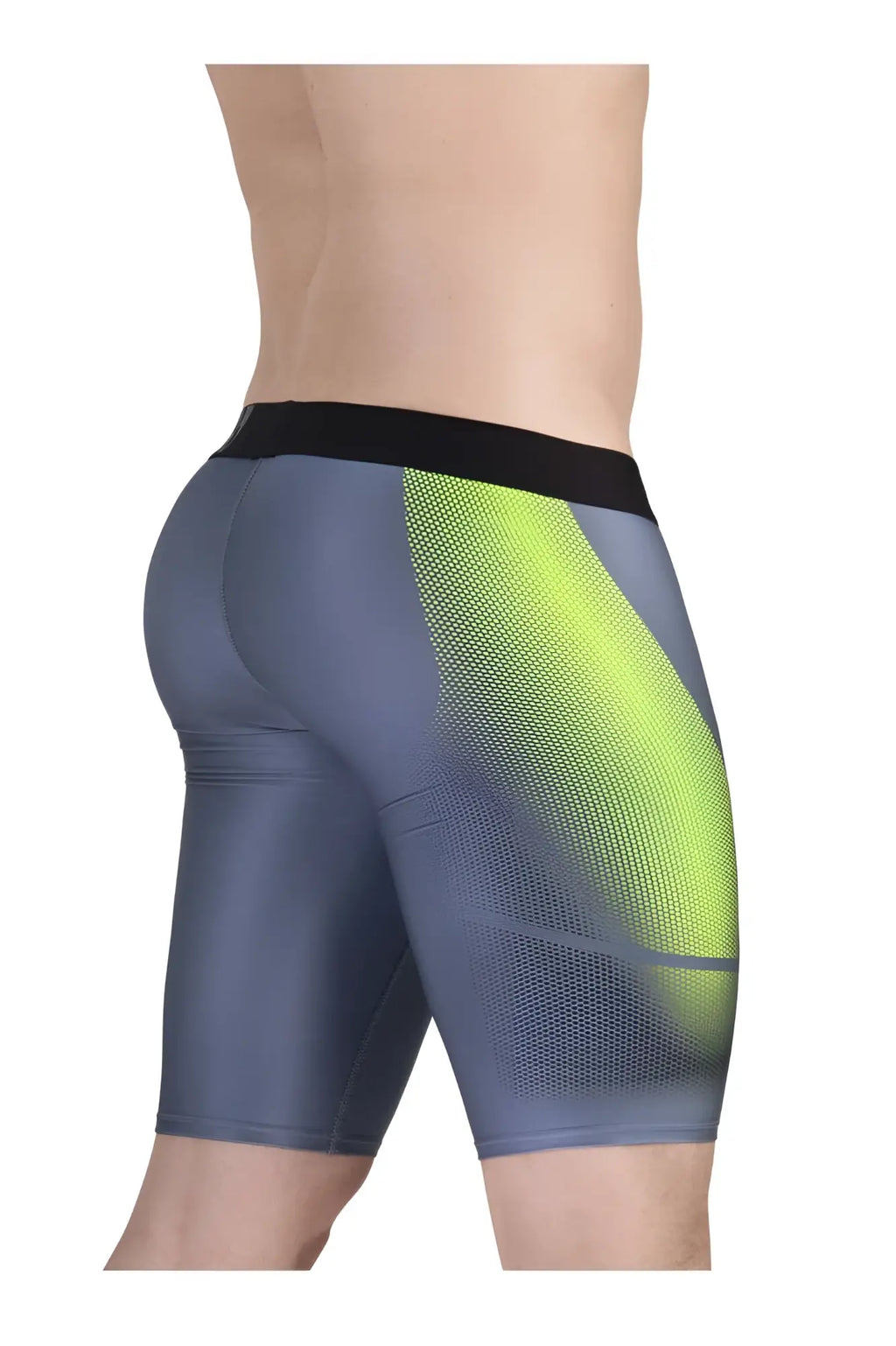 ErgoWear ew1603 max se athletic shorts in gray and neon green with black waistband and mesh side panels