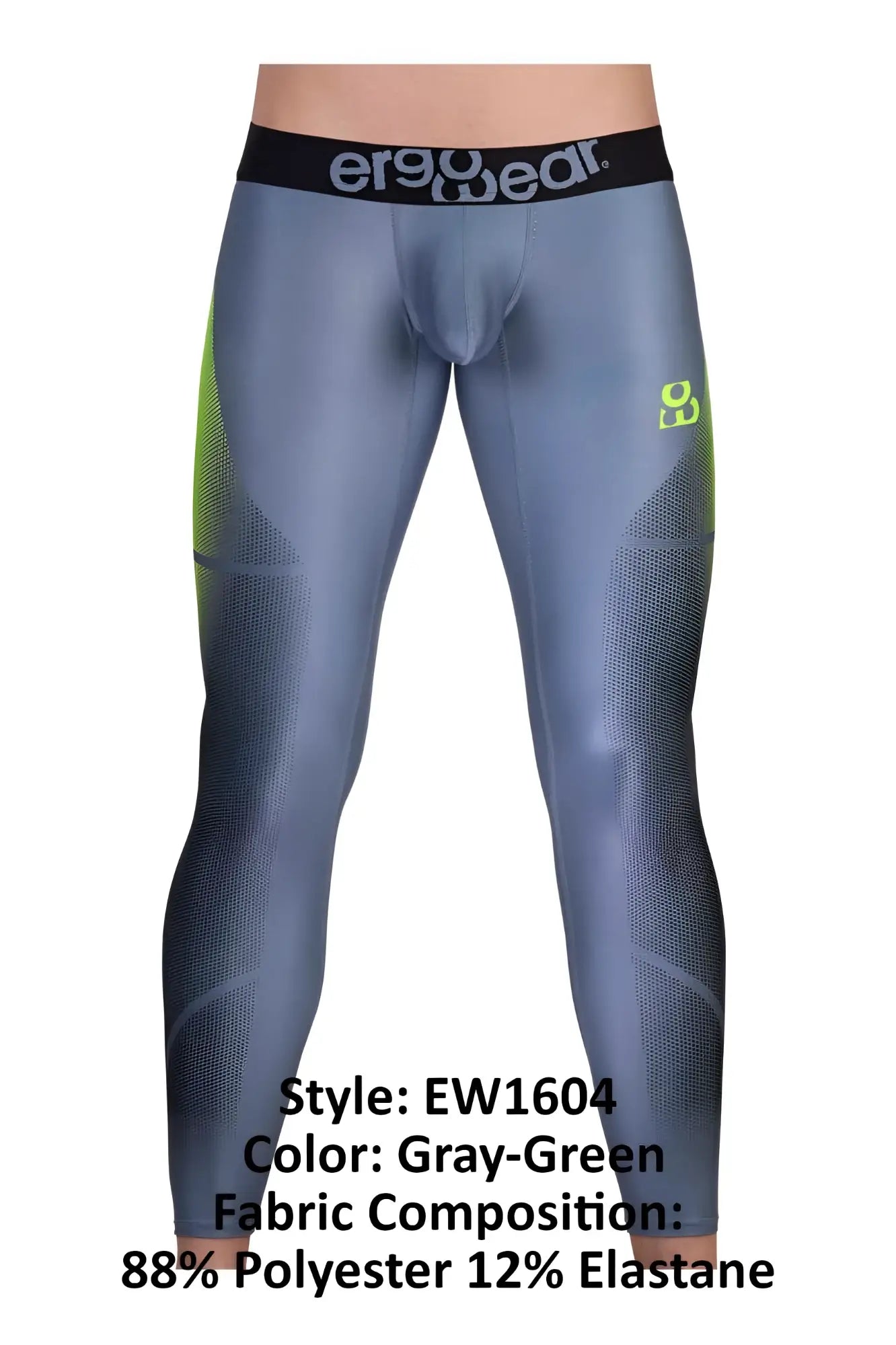 Gray-green ergowear ew1604 max se athletic pants with black waistband neon green panels made of polyester elastane