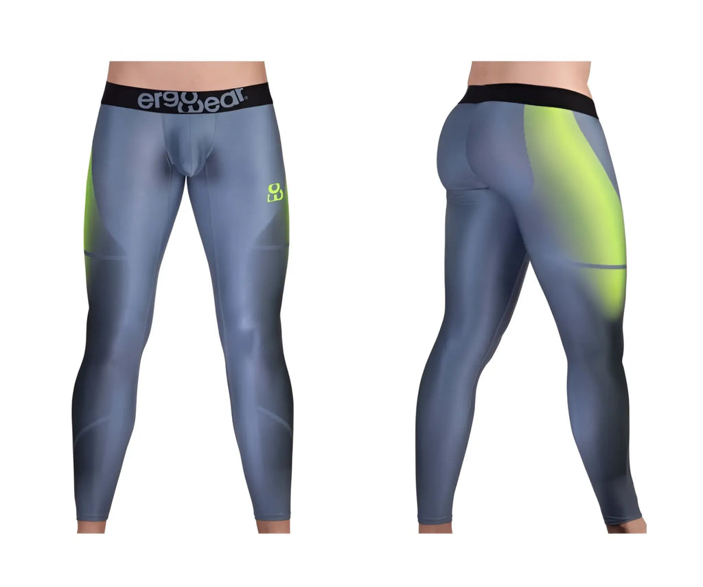 Gray and neon green ergowear ew1604 max se athletic leggings with textured form-fitting design for activewear use
