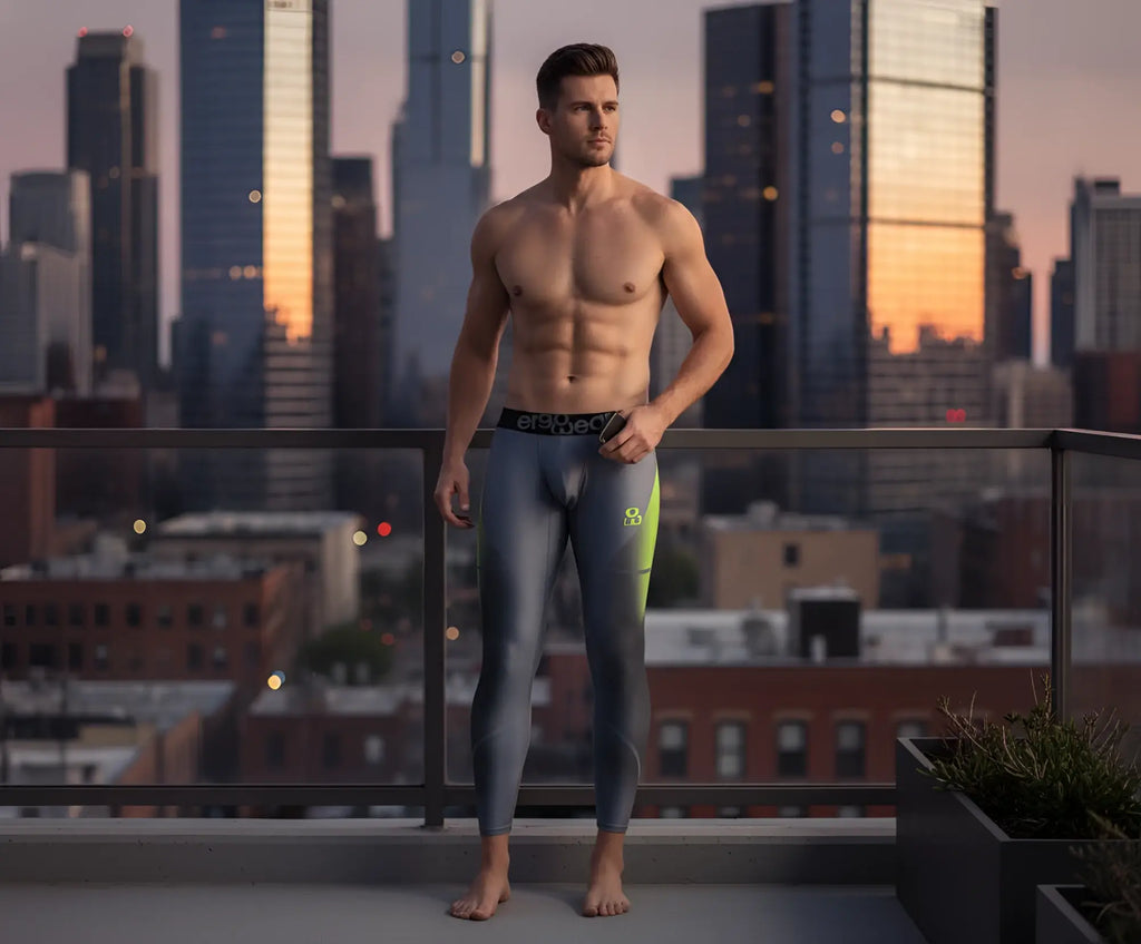 Gray and neon green ergowear ew1604 max se athletic leggings with textured form-fitting design for activewear use
