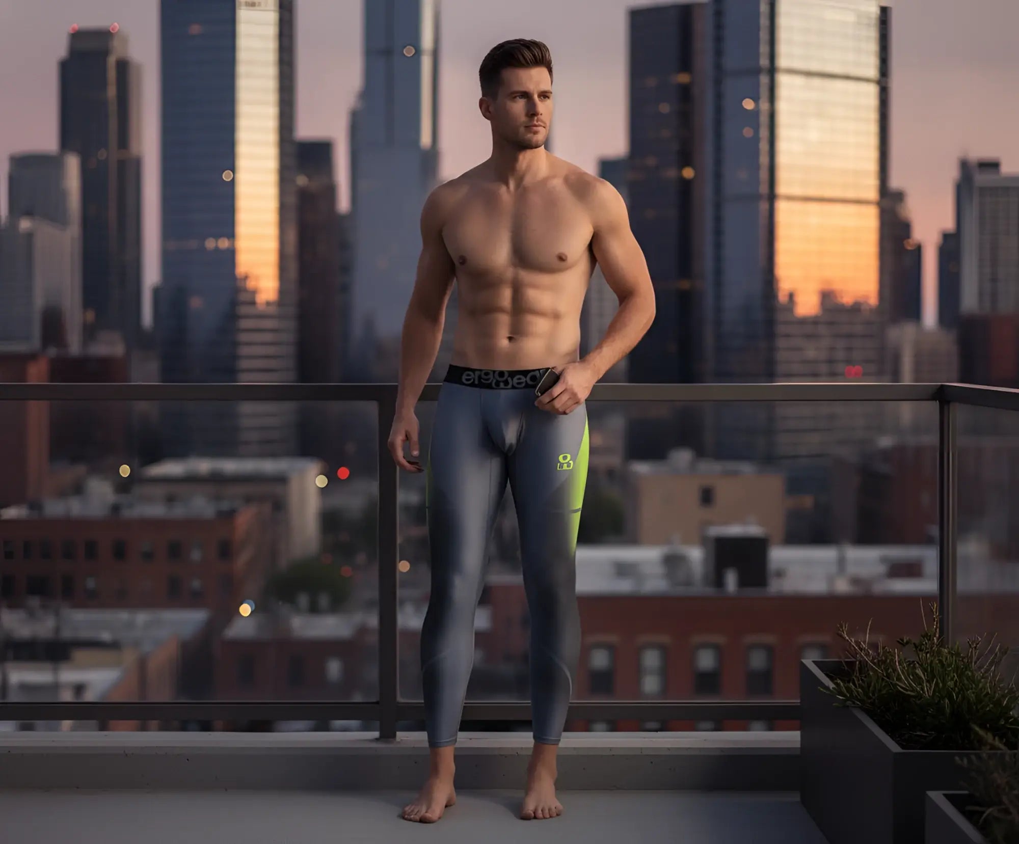 Gray and neon green ergowear ew1604 max se athletic leggings with textured form-fitting design for activewear use