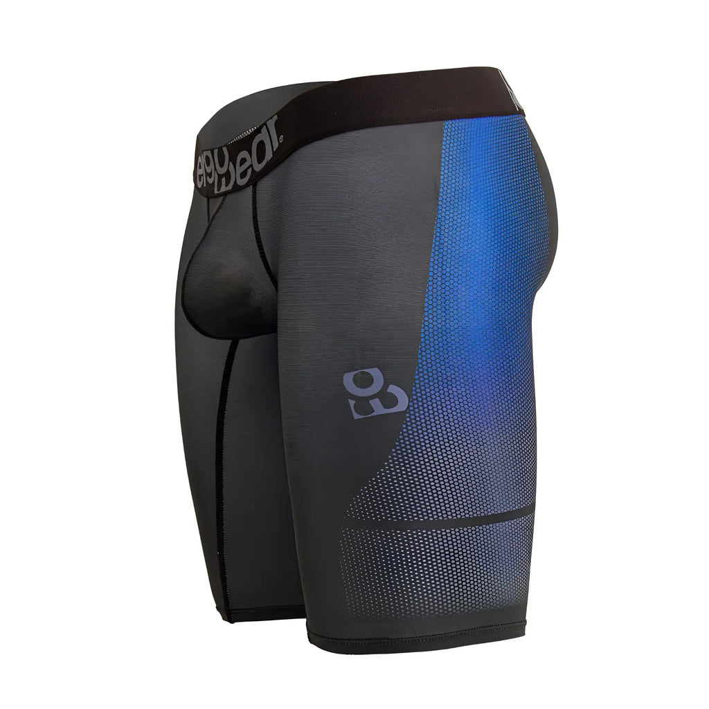 Black and blue gradient ergo wear ew1605 max se compression shorts with mesh texture and deep bear logo waistband