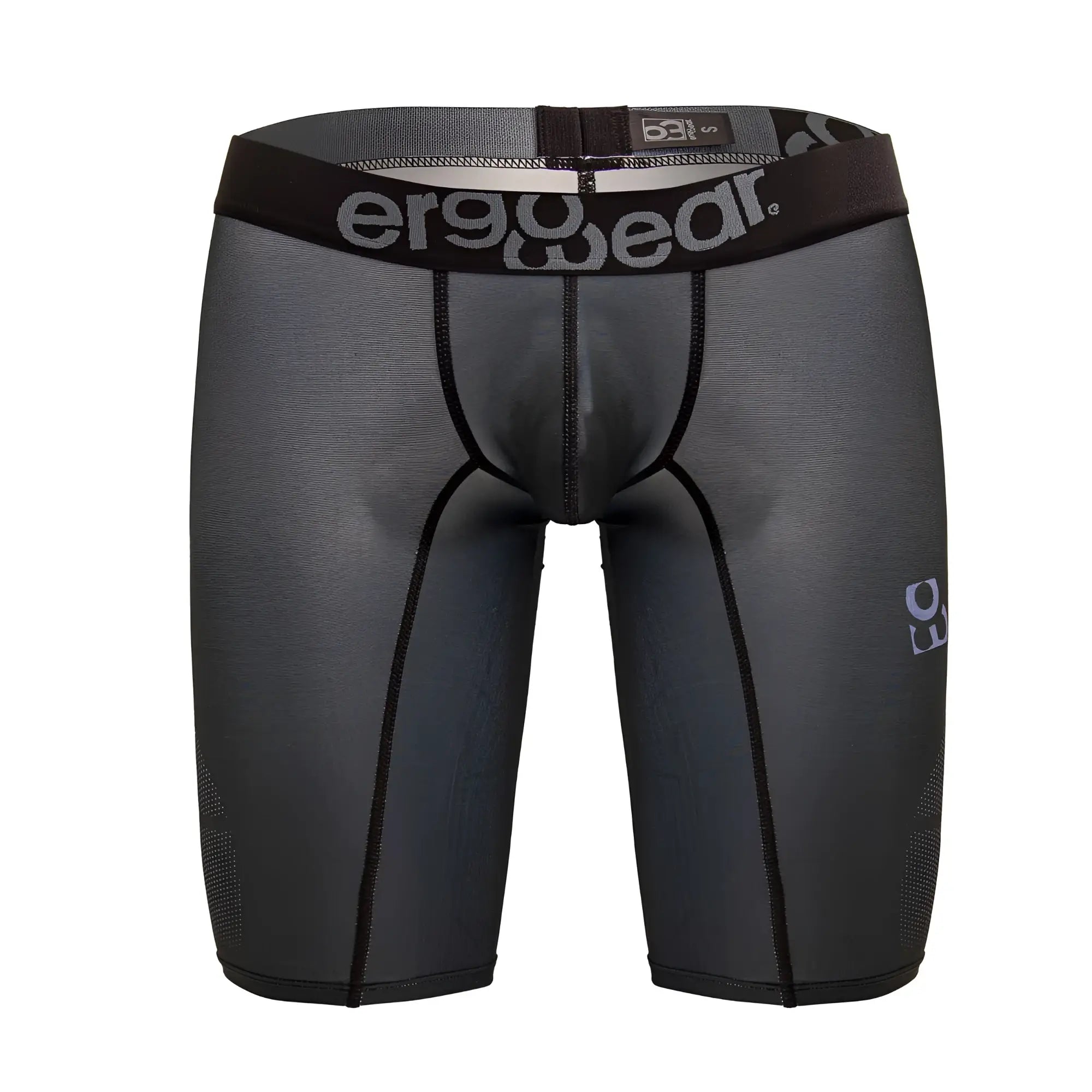 Black ergowear ew1605 max se compression shorts with textured design and gray branding on waistband in dark gray