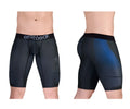 Back view of black ergo wear ew1605 max se athletic compression shorts with blue gradient panel and logo waistband