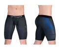 Back view of black ergo wear ew1605 max se athletic compression shorts with blue gradient panel and logo waistband