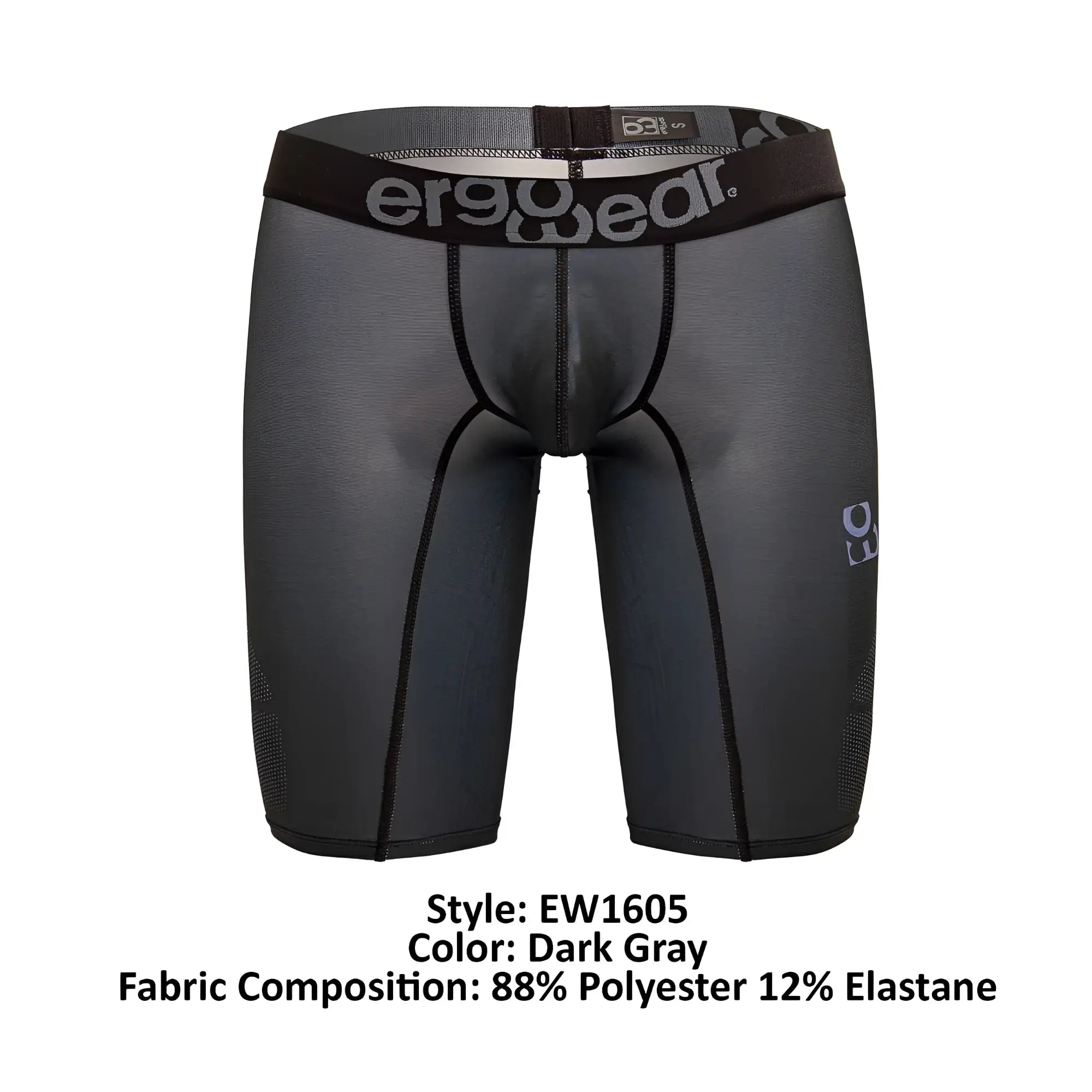 Dark gray ergo wear ew1605 max se athletic compression shorts with black waistband made of 88 polyester 12 elastane