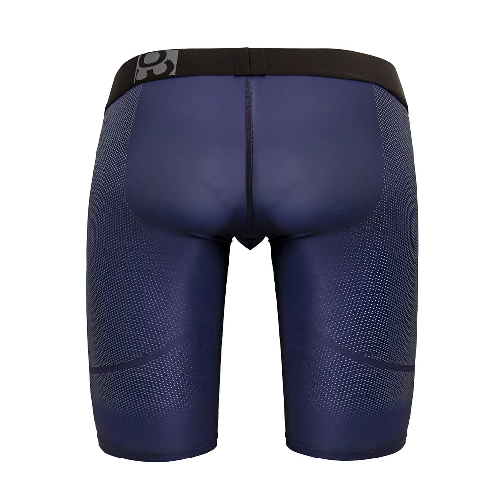 Navy blue ergo wear ew1607 max se athletic compression shorts with black waistband and gray logo for sports use