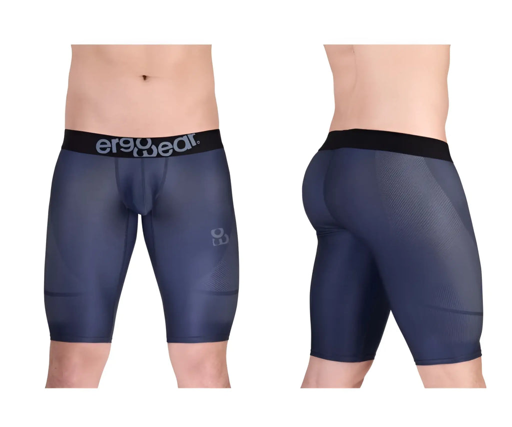 Navy blue ErgoWear EW1607 MAX SE ergonomic compression shorts with black waistband and subtle gray logo detailing