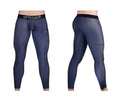 Navy blue ergoWear ew1608 max se athletic compression leggings with black waistband and subtle textured pattern