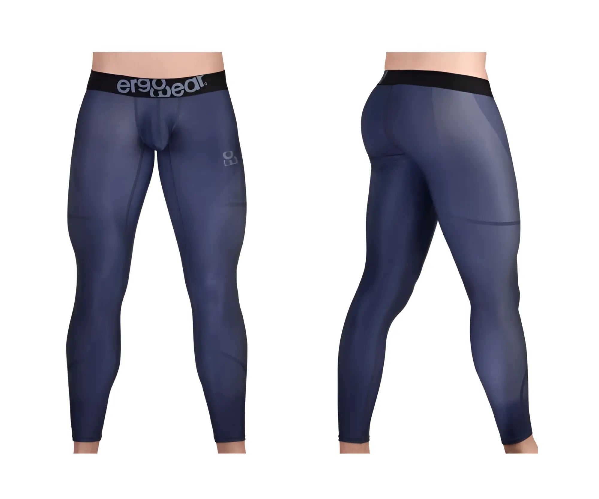 Navy blue ergoWear ew1608 max se athletic compression leggings with black waistband and subtle textured pattern
