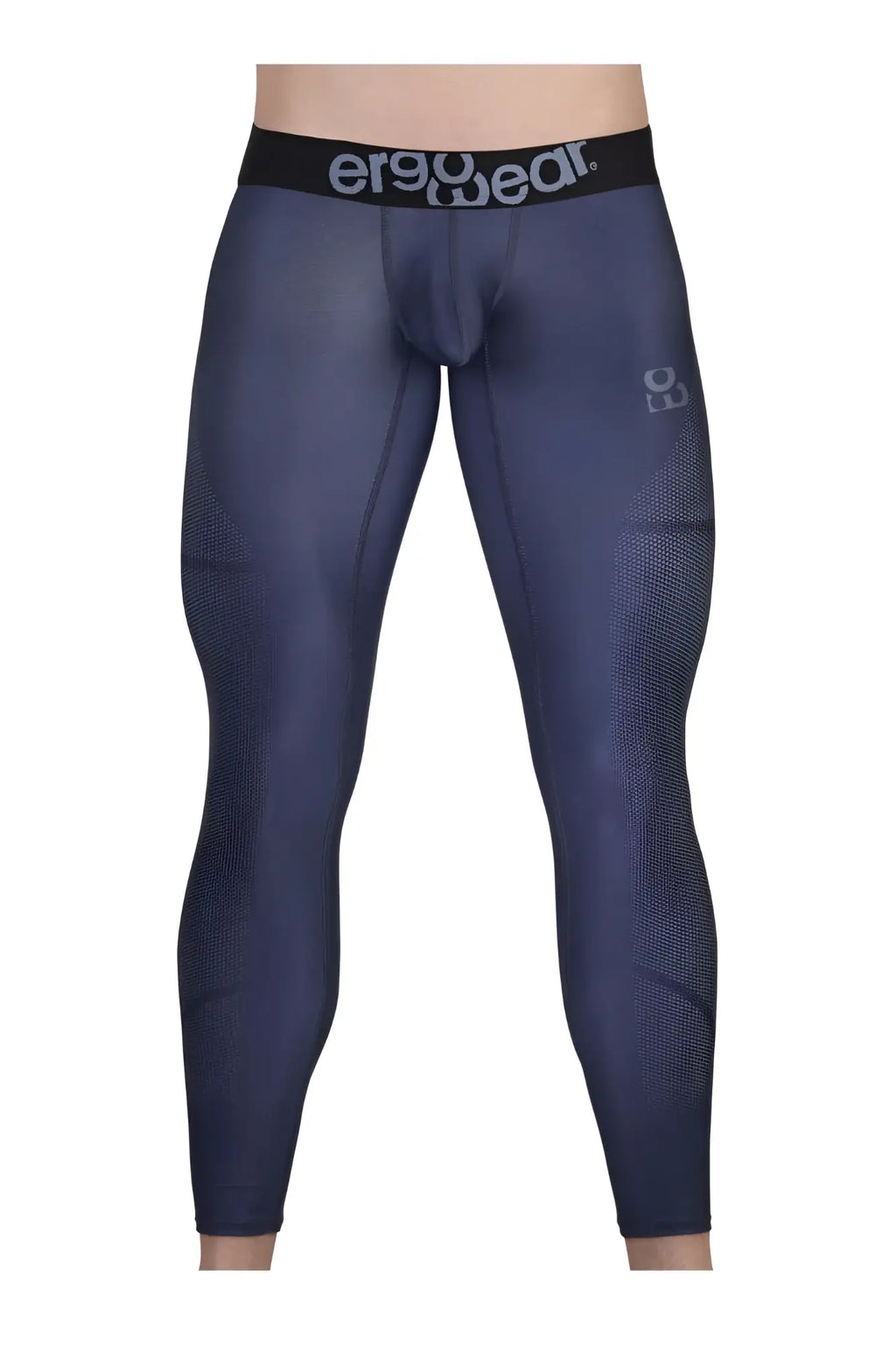 Dark navy blue ergoWear ew1608 max se athletic compression leggings with black logo waistband and mesh texture on thighs