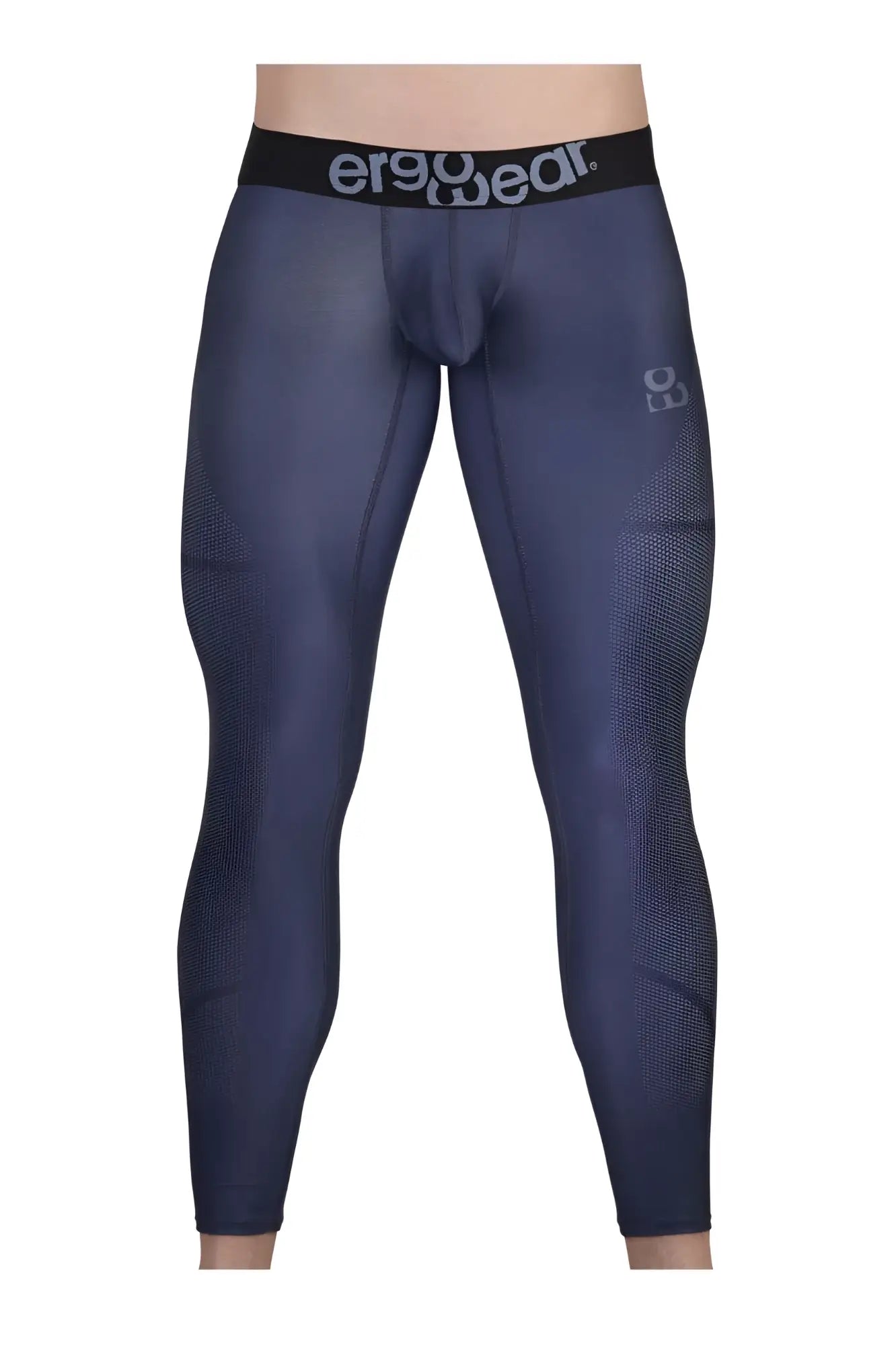 Dark navy blue ergoWear ew1608 max se athletic compression leggings with black logo waistband and mesh texture on thighs